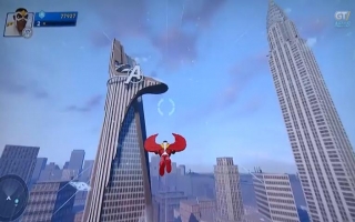 The Falcon vliegt langs het Avengers gebouw!