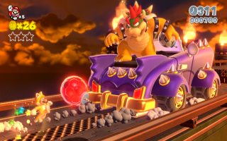 Bowser heeft de Sprixies ontvoerd en Mario gaat met hem een balletje... uh bommetje trappen?